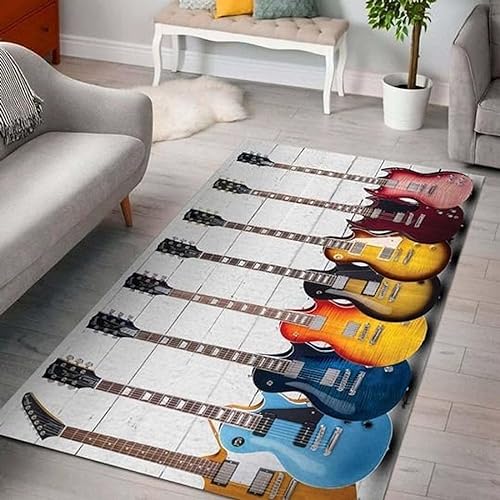 Buohwiwe Tapis Moderne 3D Guitare Rock Tapis Flanelle - Chambre Salon Chambre Enfant Tapis Guitare Rock Decoration Carpet - Antidérapante Moquette 60x100 cm