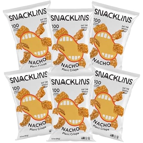 SNACKLINS Plant Based Crisps Vegan Healthy Snacks - Gluten Free, Grain Free, Plant Based Crisps, 100% Kosher, Low Calorie and No Added Sugar, Crunchy, Puffed Snack - Nacho - 3oz Bag (Case of 6) Cover