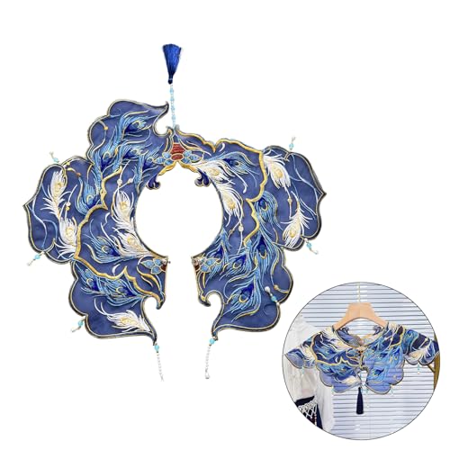 Chinese Ancient Embroidered Feathered Yunjian Shawl Scarf Vintage Beaded Tassels False Collar Capelet Boleros2