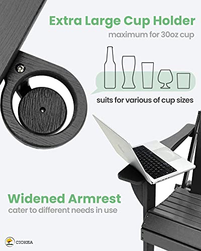 Ciokea Folding Adirondack Chair Wood Texture, Patio Adirondack Chair Weather Resistant, Plastic Fire Pit Chair With Cup Holder, Lawn Chair For Outdoor Porch Garden Backyard Deck (Black) #TOP2