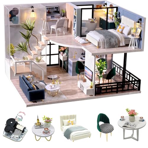 CUTEROOM DIY Dollhouse Kit,Handmade Miniature Doll House with Furniture, Music Movement & Accessories,Best Gifted for Your Lover（THE SATISFIED TIME