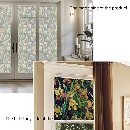 Funlife Privacy Stained Glass Window Film, Single Sided Static Cling Glass Covers, Decor For Bathroom Glass Window, 11.8"X118", Yellow Irises #TOP1