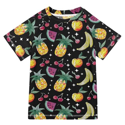 ALAZA Kids Rash Guard Boys Toddler Swim Shirts Short Sleeve Fruits Geometric UPF 50+ 3T