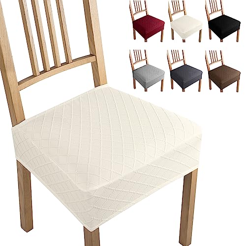Coprisedie Set di 4 Coprisedie per Sedia Jacquard Fodera per Sedia Universale Coprisedili per Sedie Senza Schienale Coprisedili da Pranzo Lavabile Estraibile Coprisedia per Cucina (Crema, Set di 4-B)