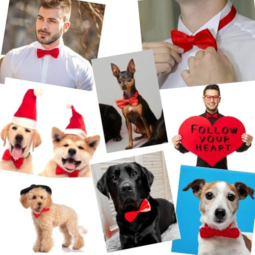 JZK Vorgebundene, leuchtend rote Fliege für Männer, Frauen und große Hunde, doppellagige, klassische, einfarbige, verstellbare, formelle Smoking-Fliege für Hochzeit, Party, Fest, Kostüm