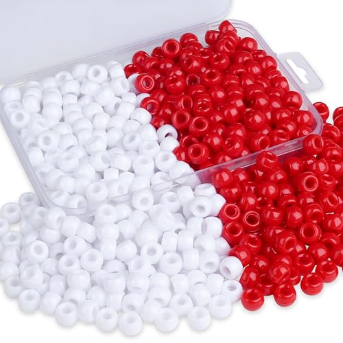 XIANNVXI Valentine Pony Beads White Red Pony Bead 500Pcs 9mm Red White Beaded for Friendship Bracelets Necklace Crafts Hair Braids