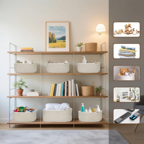 Cozary Aufbewahrungskorb Aus Baumwolle – Handgefertigter Badezimmer Organizer & Multifunktionskorb (2 Größen) – Aufbewahrungskorb Geflochten Für Bad, Küche, Kinderzimmer – 3 Stück