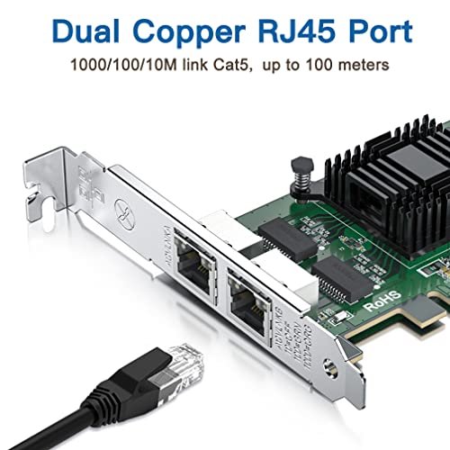 Image of H!Fiber.com Gigabit Dual Nic With Intel 82571 Chip,1GB Network Card Compare To Intel 82571Eb Nic,2 RJ45 Ports,PCI Express X1,Ethernet Card With Low Profile For Windows /Windows Server /Linux,Multi