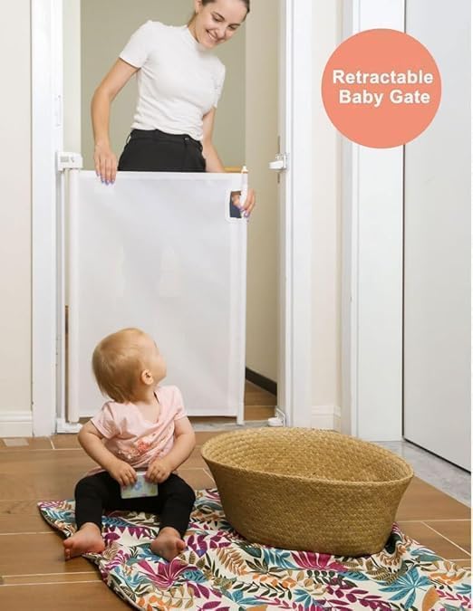 Image of Reinforced Strip Baby & Pet Gate ? 55-Inch-Wide Retractable Mesh Barrier for Stairs and Openings ? Easy Installation, Safe for Infants and Small Dogs (1 Pcs)