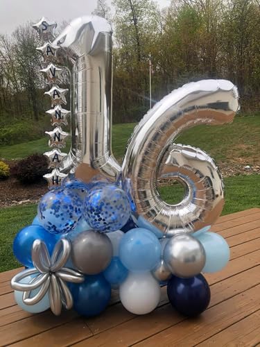 Image of Silver Number 60 Balloon 40 inch, 60 Number Balloons, 60th Silver Birthday Decorations, 60 Year Old Women Men Silver Party Supplies