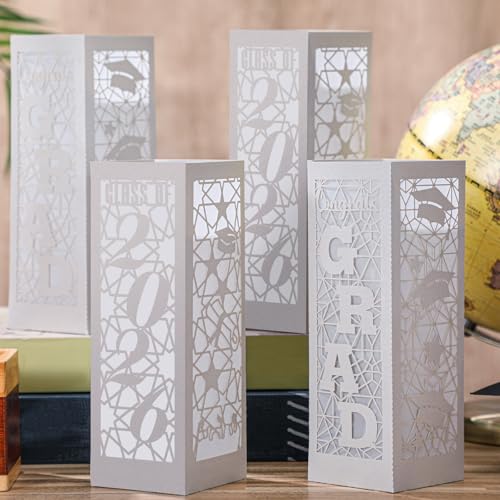 Image of Rossesay 12 Pcs Graduation Table Centerpieces Boxes Class of 2026 Graduation Lanterns for Centerpieces with LED Candles Congrats Grad School College Photo Props for Party Table Decoration (Silver)