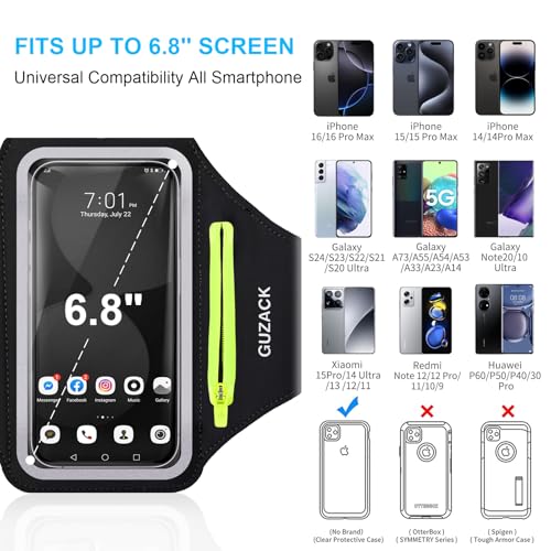 GUZACK Running Armband for iPhone 16/17/18 Pro Max, Galaxy S26 S25, with Card Slot & Key Pockets, Running Phone Holder, Fit Up to 6.9 Inches Phone - Size L (Bigger Arm 14-17 in) - image 3