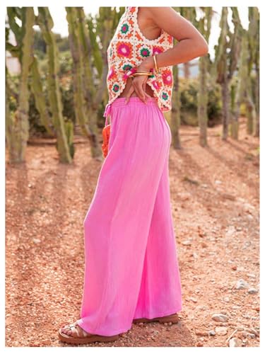 Women's Boho Wide Leg Pants Elastic Waist Beach Vacation Casual Trousers3