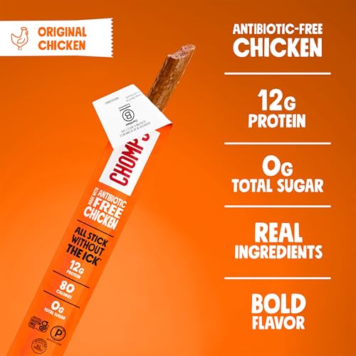 Image of Chomps Original Chicken, Antibiotic Free, 10ct, Protein Snack Stick | Keto, Paleo, Gluten Free Chicken Stick, Zero Sugar Food, Whole30 approved, Low Carb Snack, On-The-Go Nutrition, 12g Protein