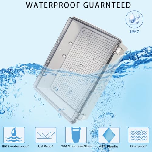 Image of Zulkit Junction Box,IP67 Waterproof Electrical Box Hinged Clear Cover Stainless Steel Buckle Plastic Enclosure for Project w Mounting Plate Wall Bracket and 2 Cable Gland 15 inchx11 inchx5.1 inch /380x280x130mm