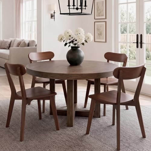 Image of HNY Farmhouse Solid Wood Dining Chairs Set of 4, Mid Century Modern Armless Kitchen & Dining Room Chairs with Curved Back, 300 LBS Capacity, Walnut for Home, Apartment