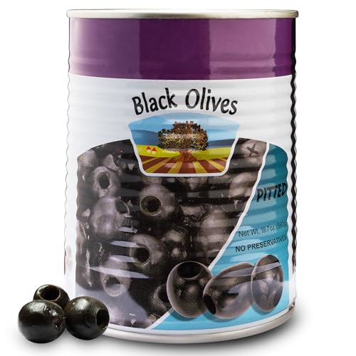 Premium Pitted Black Olives - 19 oz Canned Olives for Salads, Pizzas, Appetizers & Mediterranean Dishes, No Preservatives