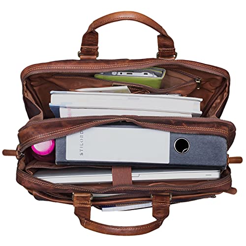 STILORD 'Nico' Vintage schoudertas leder mannen vrouwen 15,6 inch laptop tas grote aktetas werk office uni echt… - Afbeelding 5