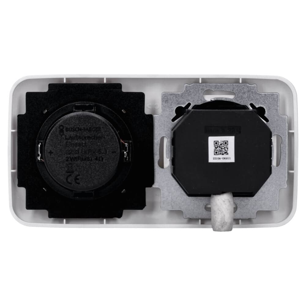 Busch-Jaeger UP-Radio-Set: 8215 U-101 Busch-Radio DAB+ + 8252-214-101 Zentralscheibe für Busch-Radio DAB+ + 8223 U Lautsprecher-Einsatz + 8253-214 Zentralscheibe Lautsprecher, Alpinweiß Reflex SI
