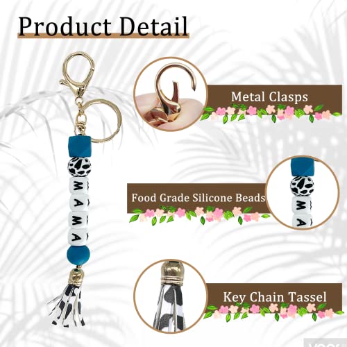 Pakaseboxes Mama Silicone Beaded Keychain, Cute Car Keys Accessories With Key Ring, Gifts For Mom At Birthday & Mother’s Day (Mama-Cow-Dark Green) #TOP3