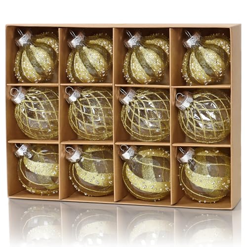 DEMIUKO 12 Pezzi Palline di Natala Oro Palline per l'Albero 8CM Grande Bagattelle per Alberi Antisfondamento Decorazioni Albero di Natale per Feste di Matrimoni Addobbi di Natale