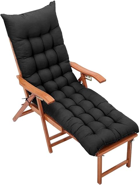 Warmiehomy Sun Lounger Cushion Thick Garden Recliner Chair Cushion Replacement Garden Chair Cushion Sunbed Cushion Double Anti-Slip for Outdoor Garden Patio Beach Chair (No Chairs), Black, 160x50x8cm