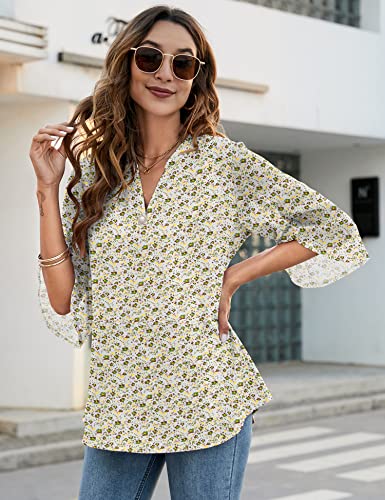 Luyaa Women's 3/4 Sleeve Tops And Blouses Dressy Casual V Neck Chiffon Blouse Tunic Tops #TOP1