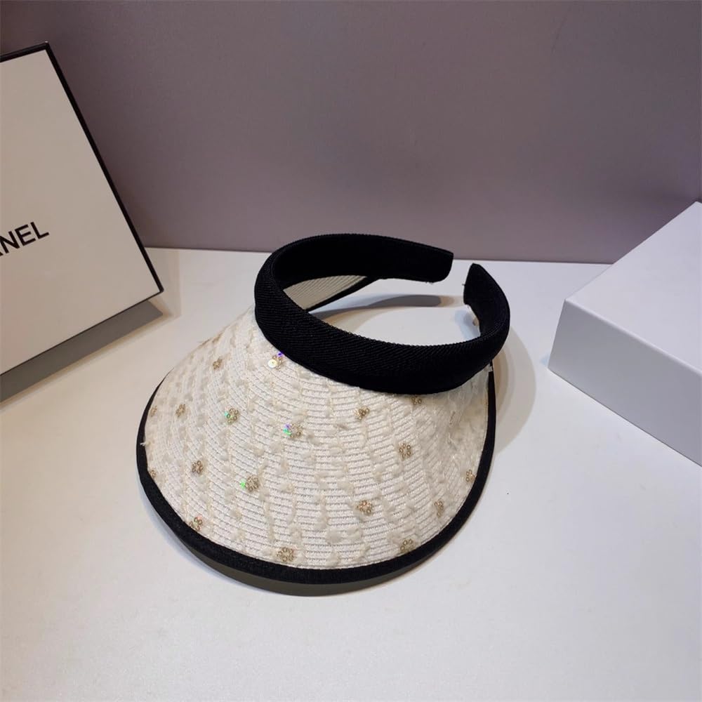Visera Solar Mujer Gorra de Paja Estilo Playero con Banda for el Cabello Hueca para Pesca Correr