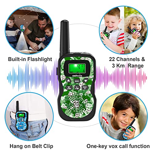 Caferria 3 Pack Walkie Talkies For Kids, 3 Kms Range Kids Walkie Talkies With 22 Channel 2 Way Radio, Kids Toys With Backlit Lcd Flashlight, Toys For Boys And Girls Outdoor Adventure, Camping, Hiking #TOP1
