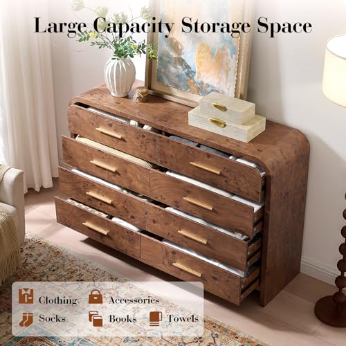 Image of Curved Drawer Dresser for Bedroom with 8 Drawers, 54'' Wide Chest of Drawer