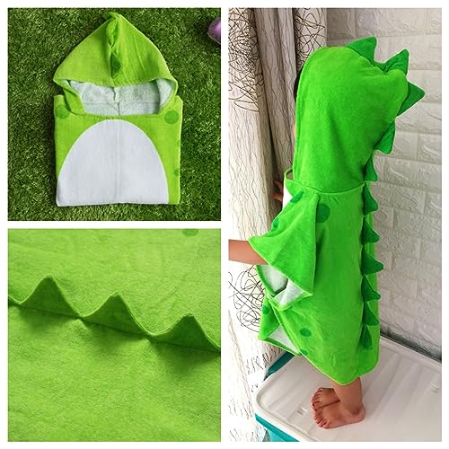 Kreomitxt S0001-GREEN-S Children Bath Towel Robe Kids Hooded Beach Swimming Poncho Dinosaur Pattern thumb #1