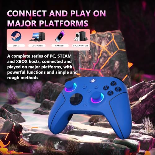 Image of YUYIU Wireless 2.4GHz Controller with 7 Colors RGB Light for Xbox Controller, Xbox One Series X|S,Consoles,Steam PC Windows, with 1000mAh Battery /Dual Vib-ration /Turbo /Programmable, 3.5mm Audio Jack (BLUE)