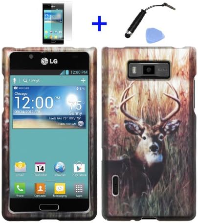4 items Combo: ITUFFY(TM) Mini Stylus Pen + LCD Screen Protector Film + Case Opener + Outdoor Wild Deer Grass Camouflage Design Rubberized Snap on Hard Shell Cover Faceplate Skin Phone Case for LG Splendor US730 / Venice S730 / LG OPTIMUS SHOWTIME L86C L86G (Boost Mobile, U.S.Cellular, Net 10, Straight Talk)