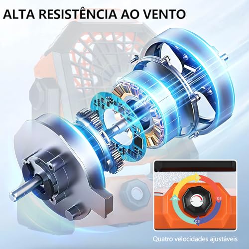 Ventilador recarregavel de Acampamento portátil, com lanterna LED, alimentado por bateria recarregáv