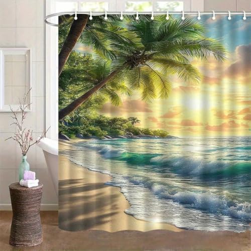 Rideau de douche tropical plage 137x183cm imprimé 3D - 6