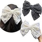 2 Pcs White Hair Ribbon Bows for Girls Hair, Bridal Bow Barrettes Women Valentines Day Hair Clips