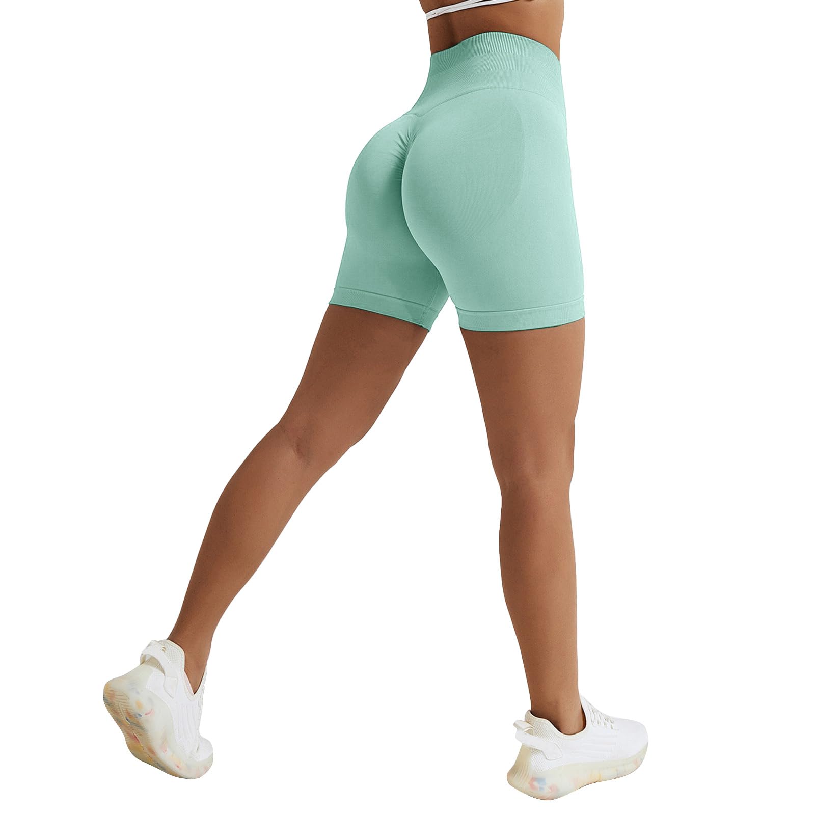 Vertvie Damen Gym Shorts Booty Scrunch High Wasit Sport Shorts Nahtlose Sporthose Kurz Leggings Workout Push Up Radlershorts Fitness Laufen(Türkisblau,XS)