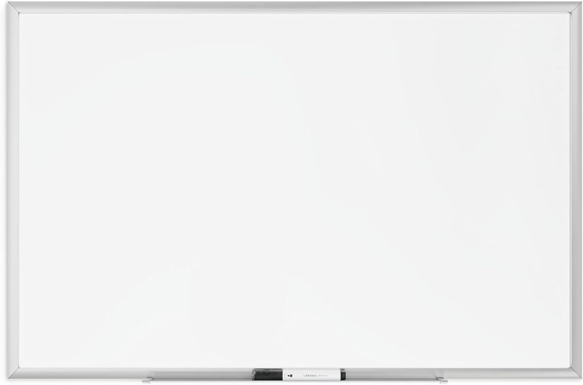 U Brands Magnetic Dry Erase Board White Board, 36" x 24", Silver Aluminum Frame, Includes Marker