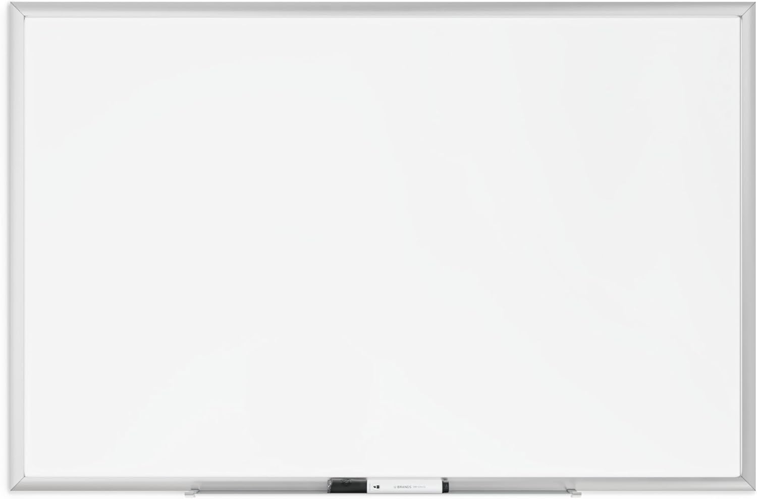 U Brands Magnetic Dry Erase Board White Board, 36" x 24", Silver Aluminum Frame, Includes Marker