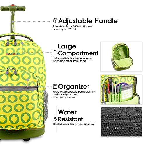 J World New York RBS-18 LIME LOGO Sunrise Kids Rolling Backpack For Girls Boys Teen. Roller Bookbag With Wheels, Lime Logo thumb #4