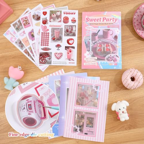 Image of Girl's Korean Retro Sticker Book, Dessert Party Theme - 800+ Cute Fresh and Clean Style Old Items Stickers, for DIY Scrapbooking Journaling Handbook Decoration