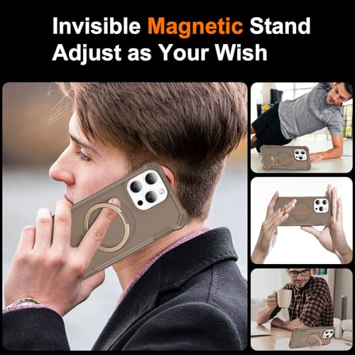 HIGLYCASE Compatible with iPhone 14 Pro Case with Invisible Magnetic Kickstand [Compatible with MagSafe] [10-FT Military Drop Protection] Slim Hard Back Soft Edge Phone Cover 6.1 Inch, Khaki by HIGLYCASE - Used condition - Image 7