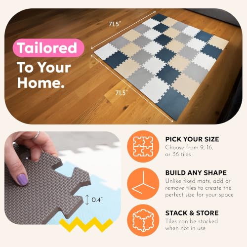 MioTetto Baby Play Mat, Soft Foam Floor Tiles for Kids. Adjustable Interlocking Foam Tiles, Fits with 74x74 Playpen Baby mat for Crawling & Development, Safe & Non-Toxic Playmat for Babies 6-12 Months by MioTetto - Used condition - Image 7