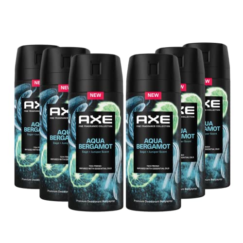 Axe Spray corporal Premium Aqua Bergamota, sin sales de aluminio, 150 ml, 6 unidades