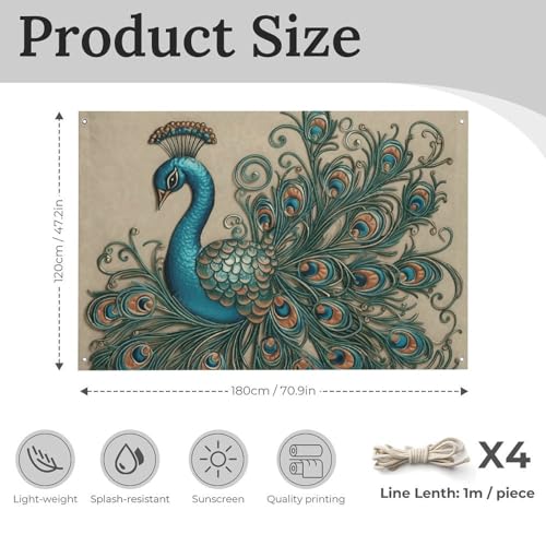 Drapeau motif paon 4 œillets bannière polyester résistante intempéries - 3