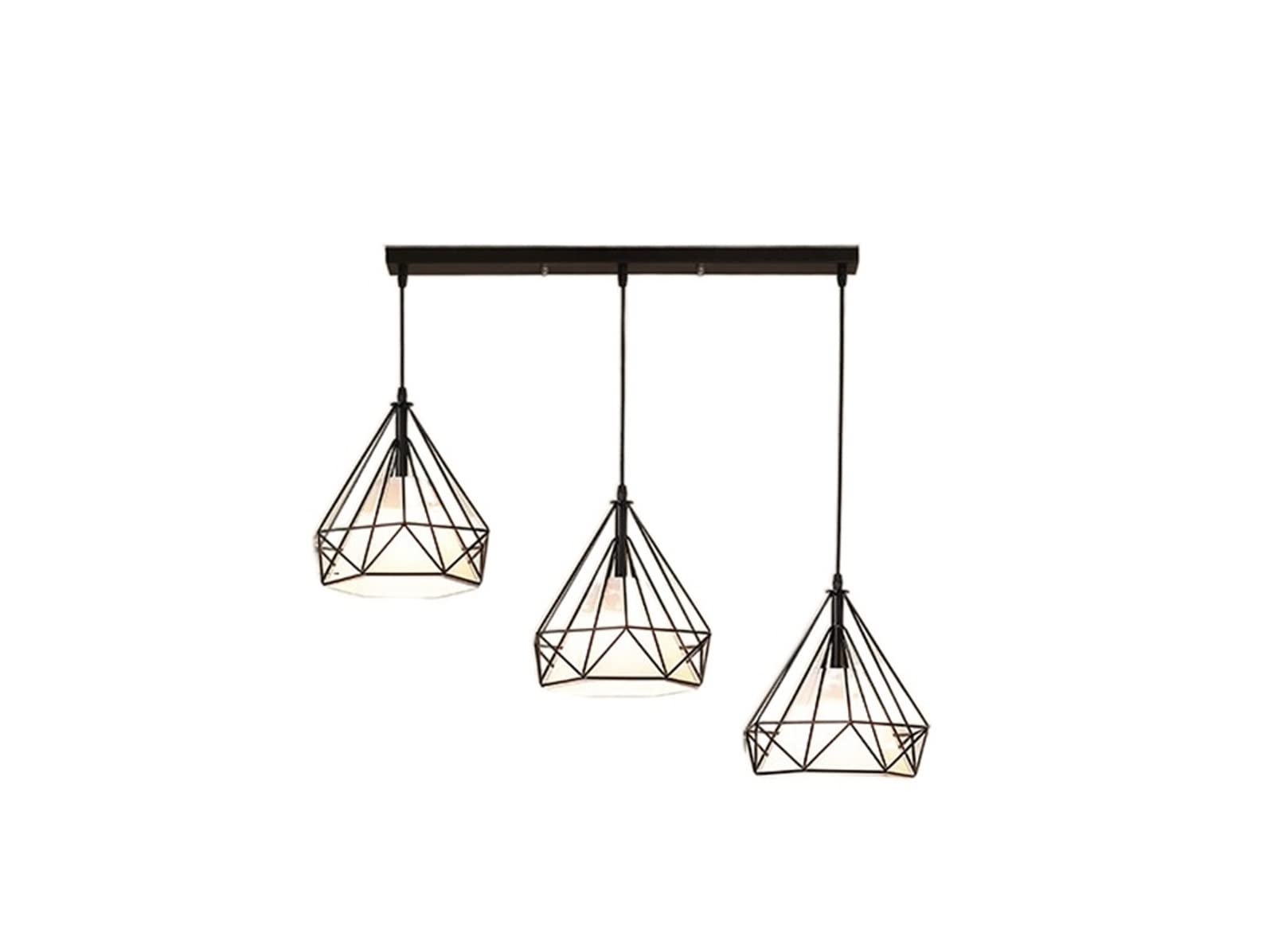 Suspension horizontale E27 luminaire géométrique 3 têtes blanc pour salon cuisine restaurant