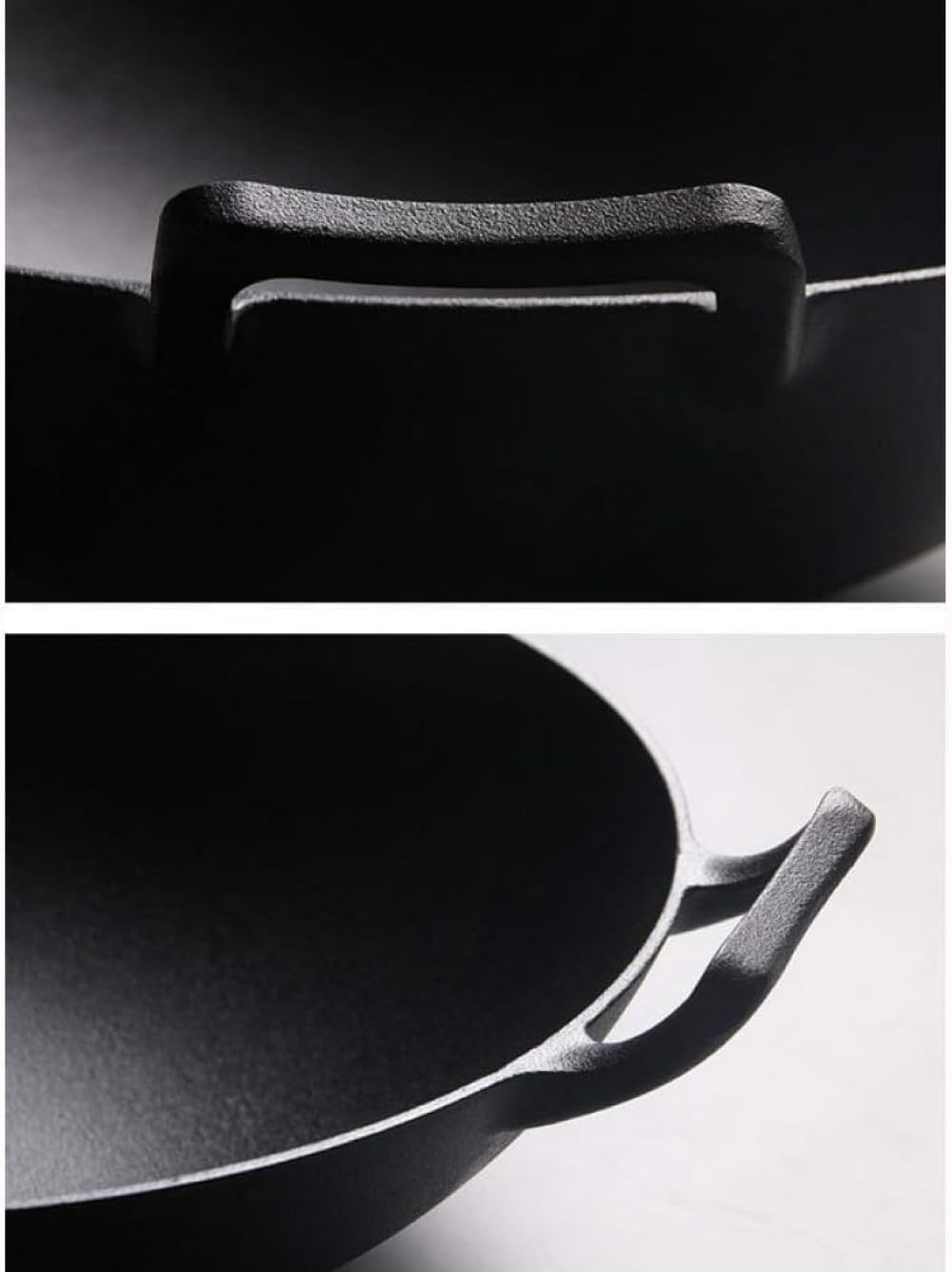 Wok mit rundem Boden, Doppelohr-Wok, Gusseisen, unbeschichtet, Vintage-Stil, verdickter Gusseisentopf, Infinity-Wok, 36 cm