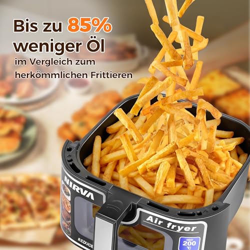 Nirva Heißluftfritteuse 8,5 L, ölfrei, 1700W große Airfryer, Rösten, Backen, Air Fry, Antihaftbeschichtet, Spülmaschinenfester Korb, Sichtfenster, Schwarz/Edelstahl, Für Einzelpersonen oder Familien – Bild 4