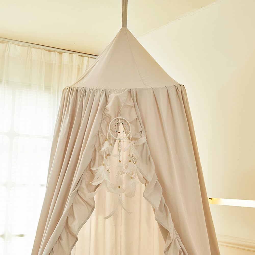 ZIQINPSQ Bed Canopy for Girls with Ruffled,Princess Round Dome Children Dreamy Mosquito Net Girls Room Decor Castle Play Tent,Children Reading Nook Canopies (Ivory) - Image 3