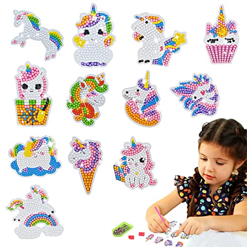 Peinture diamant enfant, Diamant painting enfant 12 pièces,Artisanat de bricolage pour les 8-12 ans avec des outils de dessin au diamant, cadeaux d'autocollants pour Noël Cover